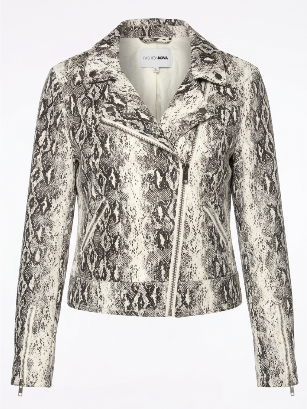 FASHION NOVA Snake Print Moto Jacket.